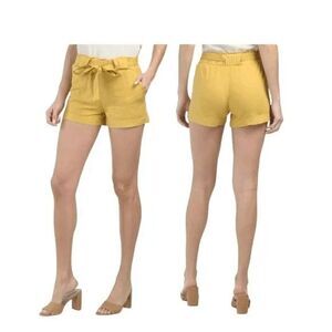 New Indigo‎ Rein Paper Bag Belted Mustard Rayon Shorts Sz L